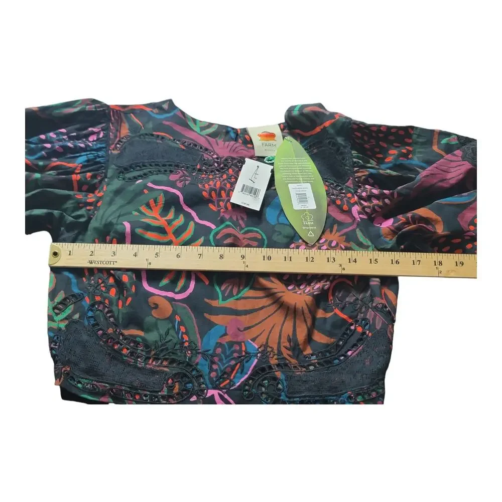 FARM Rio FrutisDream Puff Sleeve SubtleFruit Print NWT Sz S BOHO Art to Wear Y2K